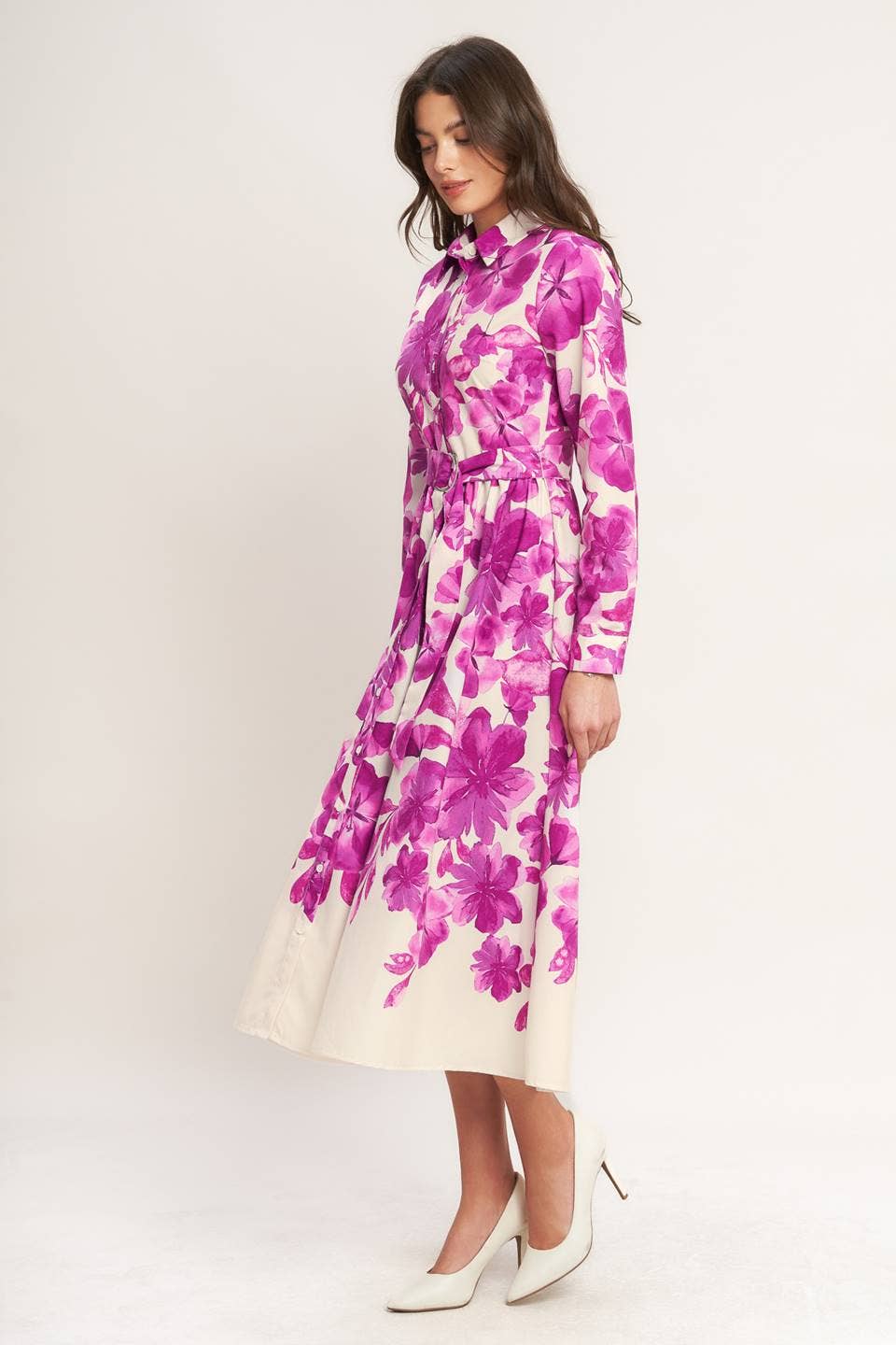 A printed woven midi shirt dress - ID23003