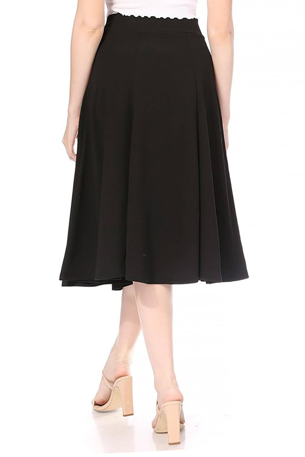 Women's Classic Solid Flared Midi A-Line Skirt