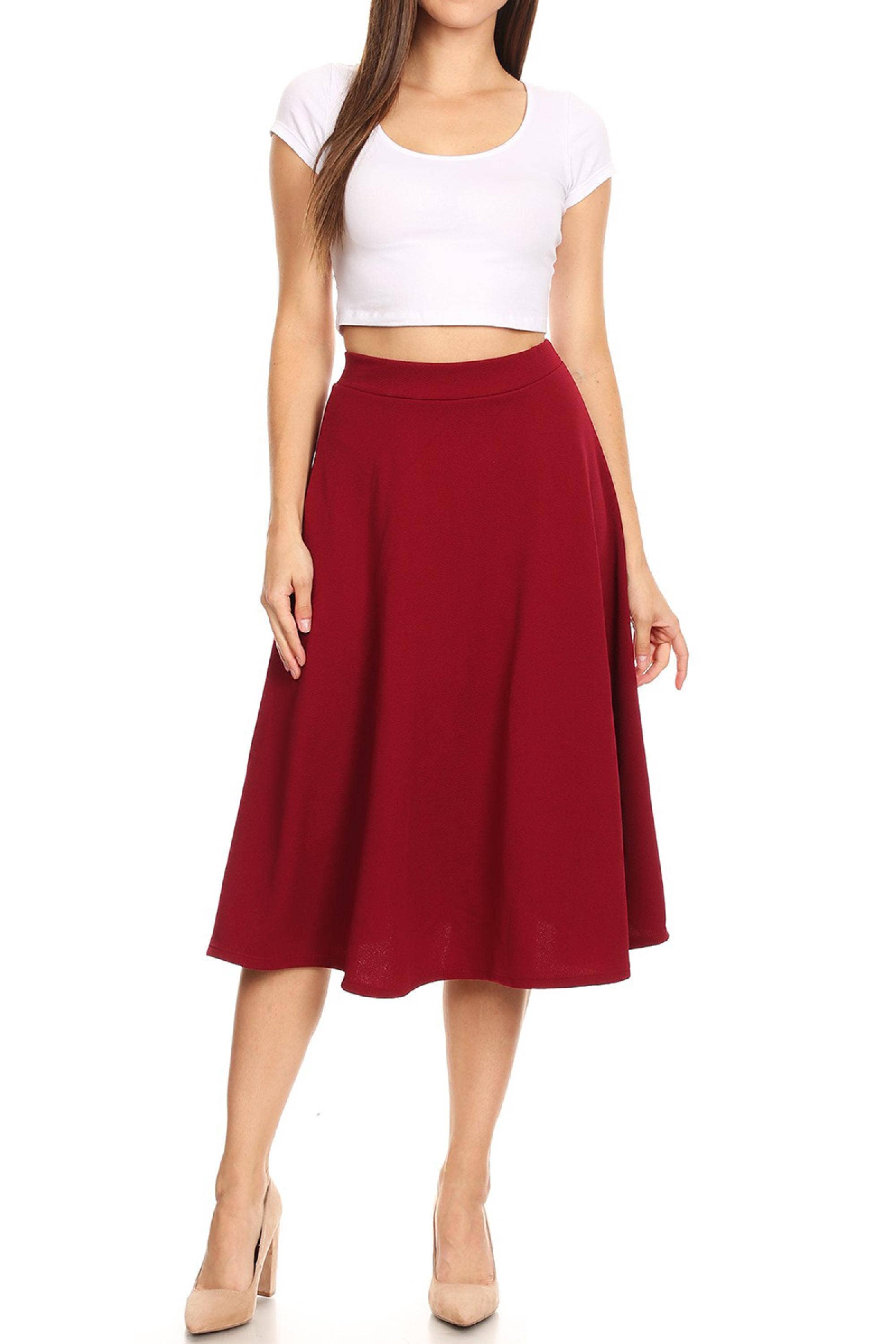Women's Solid Basic Casual Midi Skirt