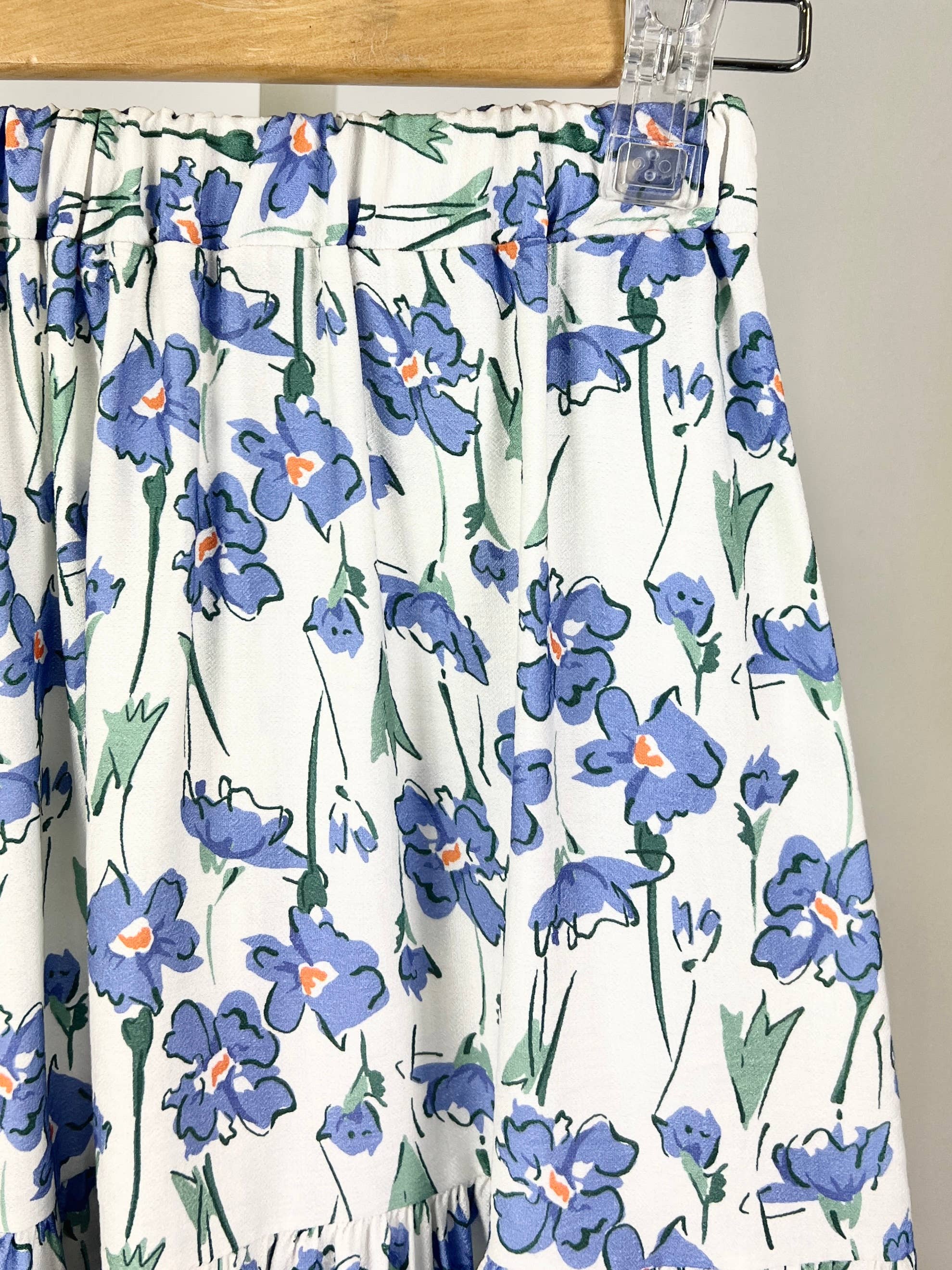 Long tiered skirt with ruffle and floral print for girls