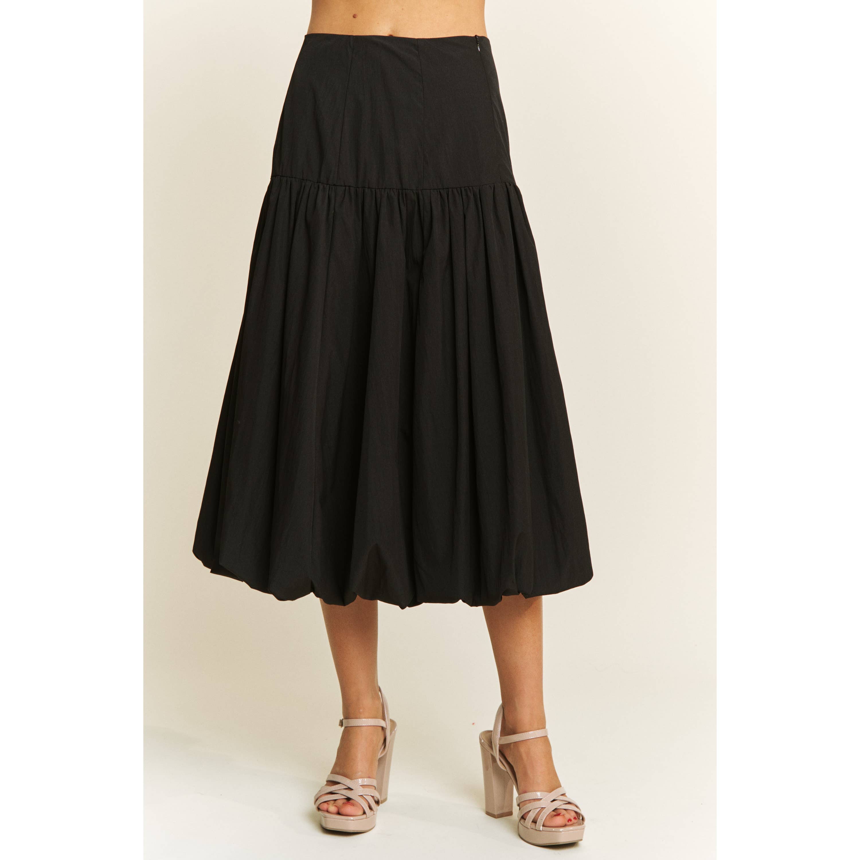 SOFT WOVEN SOLID BUBBLE BALLON MIDI SKIRT - Beige