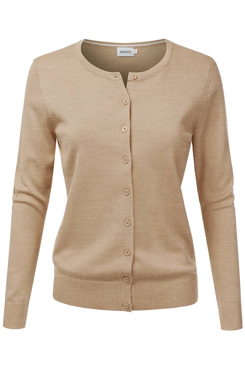 AWOCAL310_Button Down Soft Knit Long Sleeve Cardigan Sweater