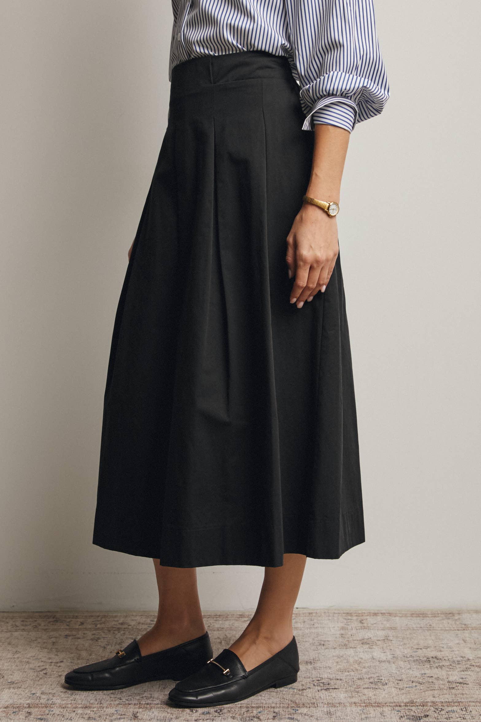 Pleated A-Line Midi Skirt