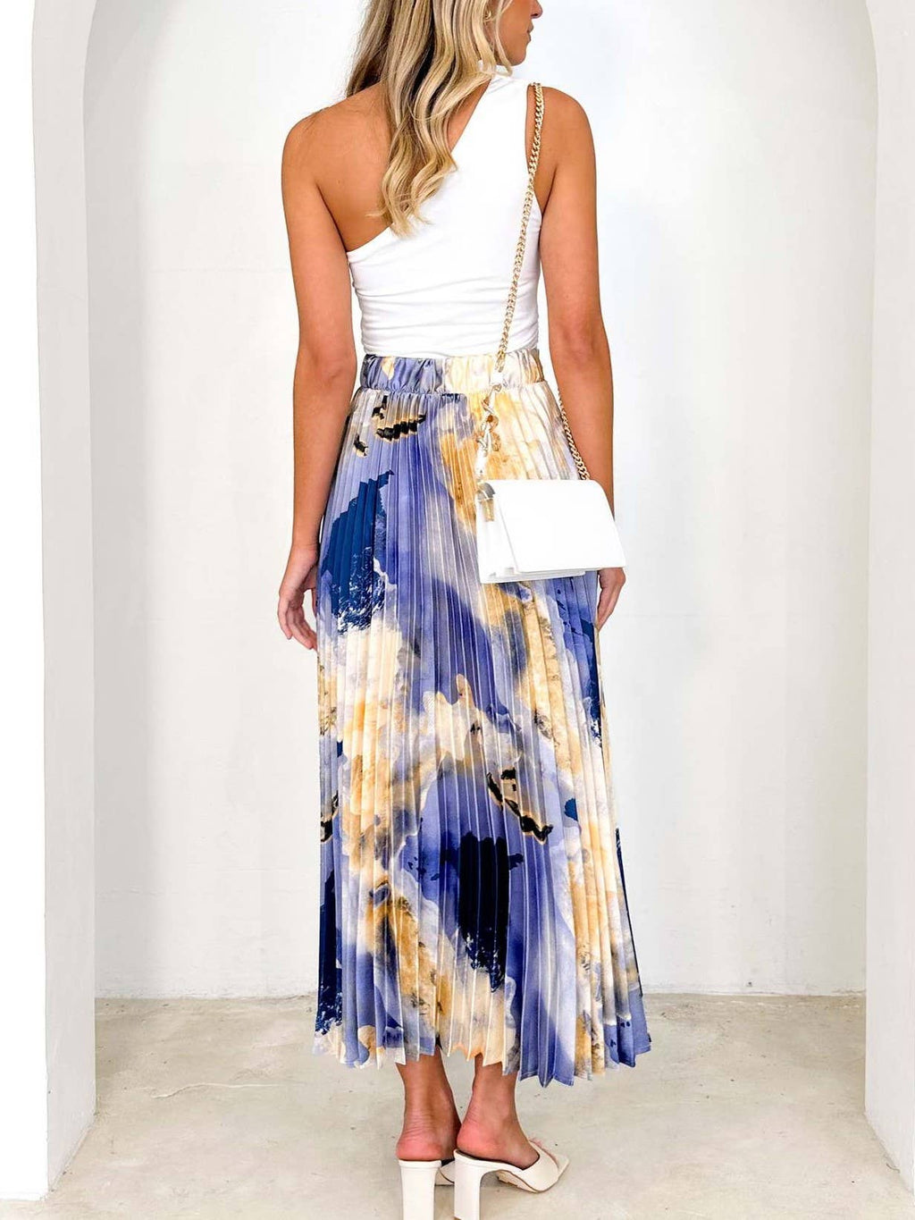 Elegant Draped Printed Pleated Skirt