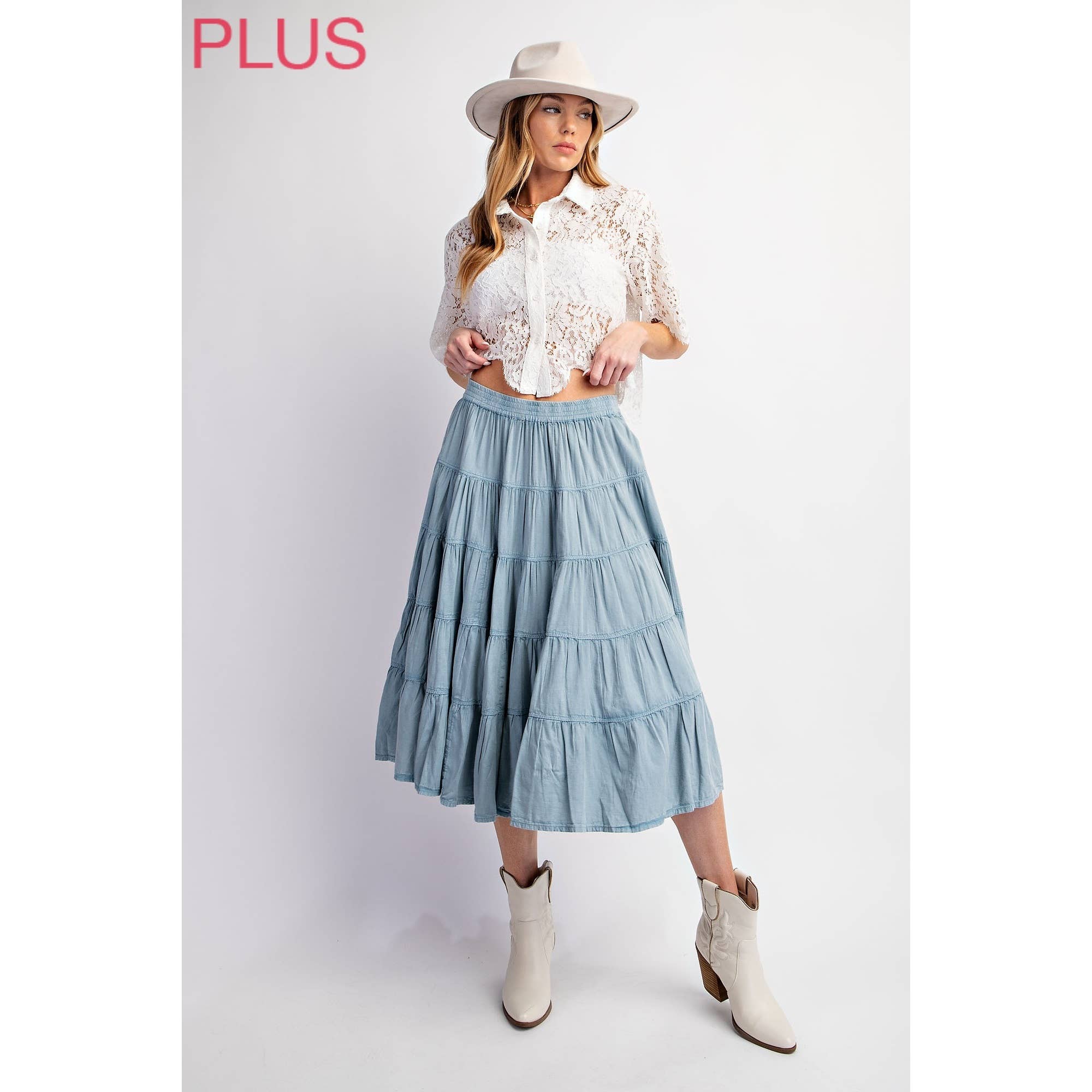 PLUS WASHED RELAXED FULL SWING MIDI SKIRT
