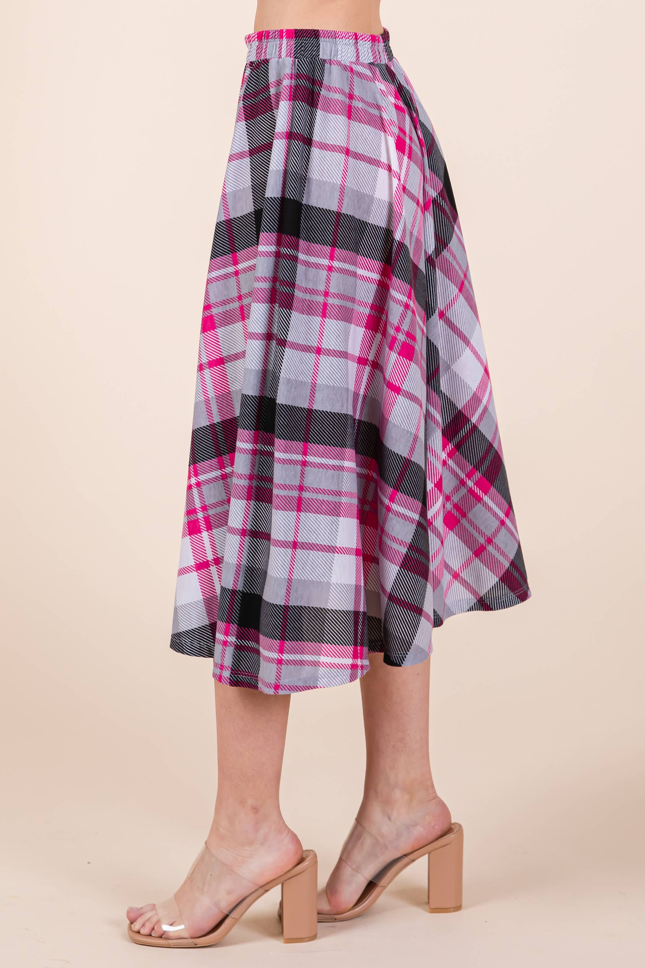 ETS-423AB Plaid T/R Span Midi Skirt