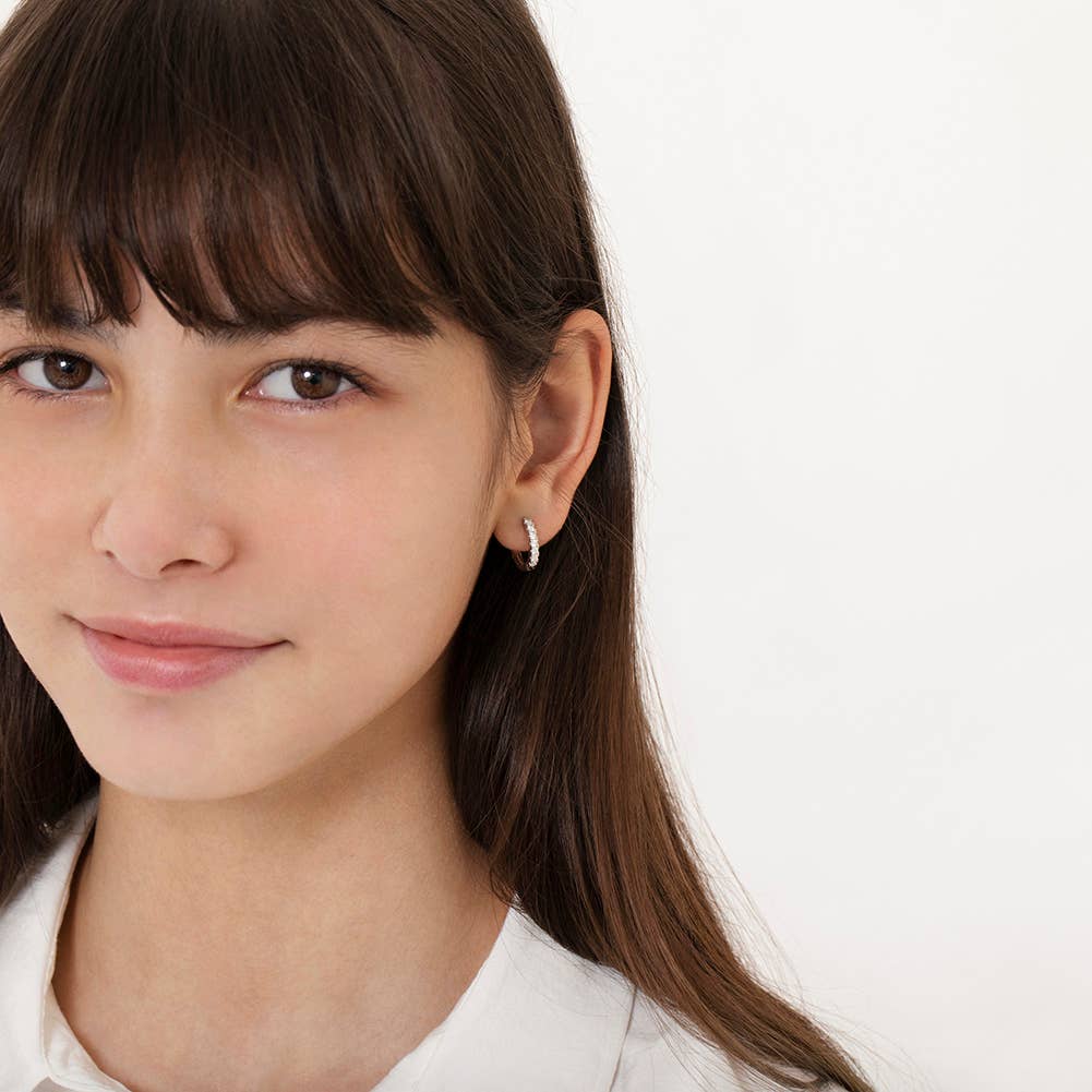 Multi CZ 9mm Kids / Girls Earrings Hoop - Sterling Silver