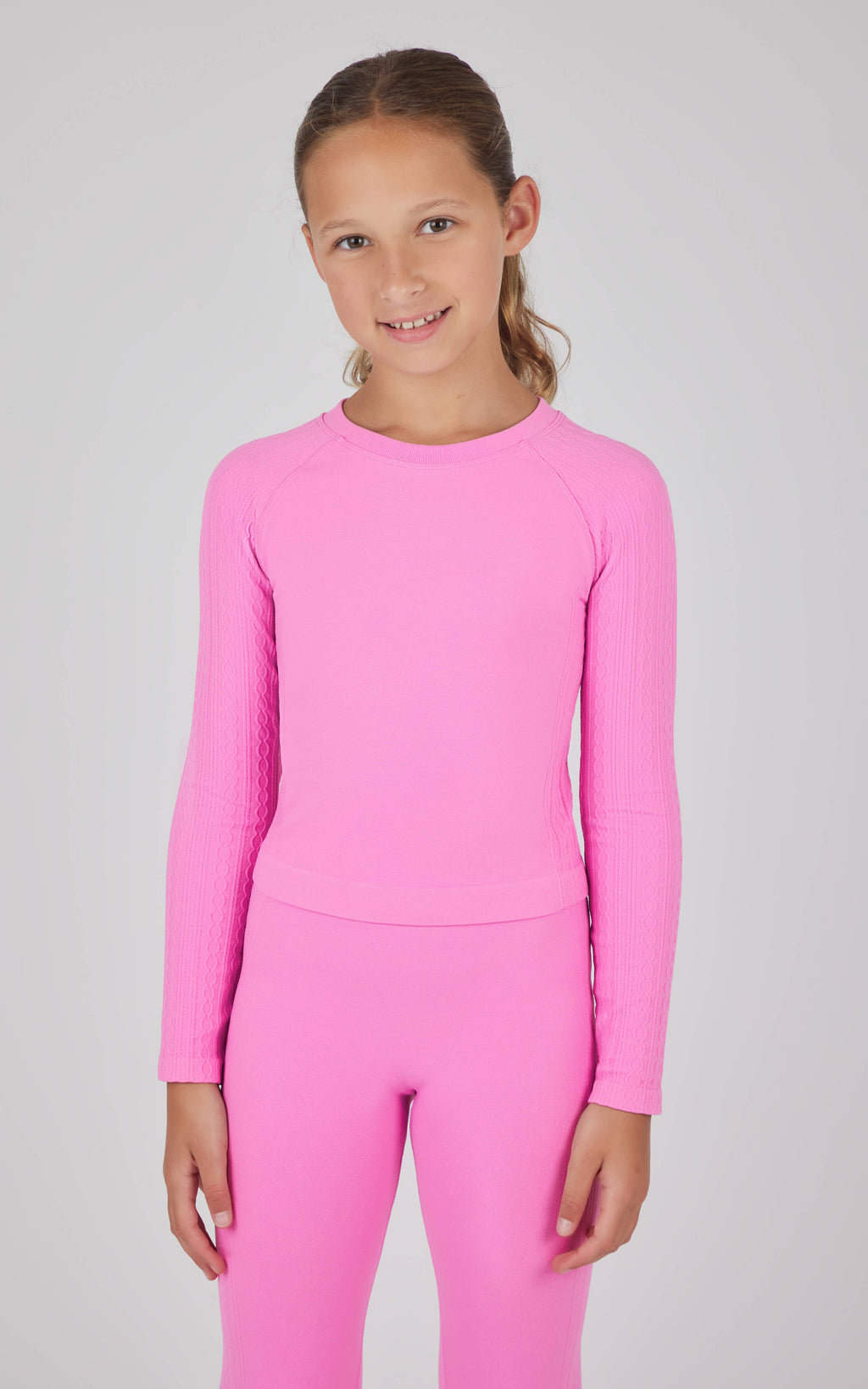Girls Seamless Cable Textured Crew Neck Top