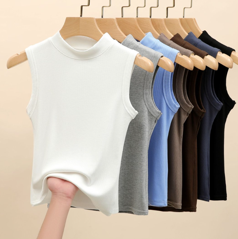 Versatile Essential Basic rib high neck vest tank Top
