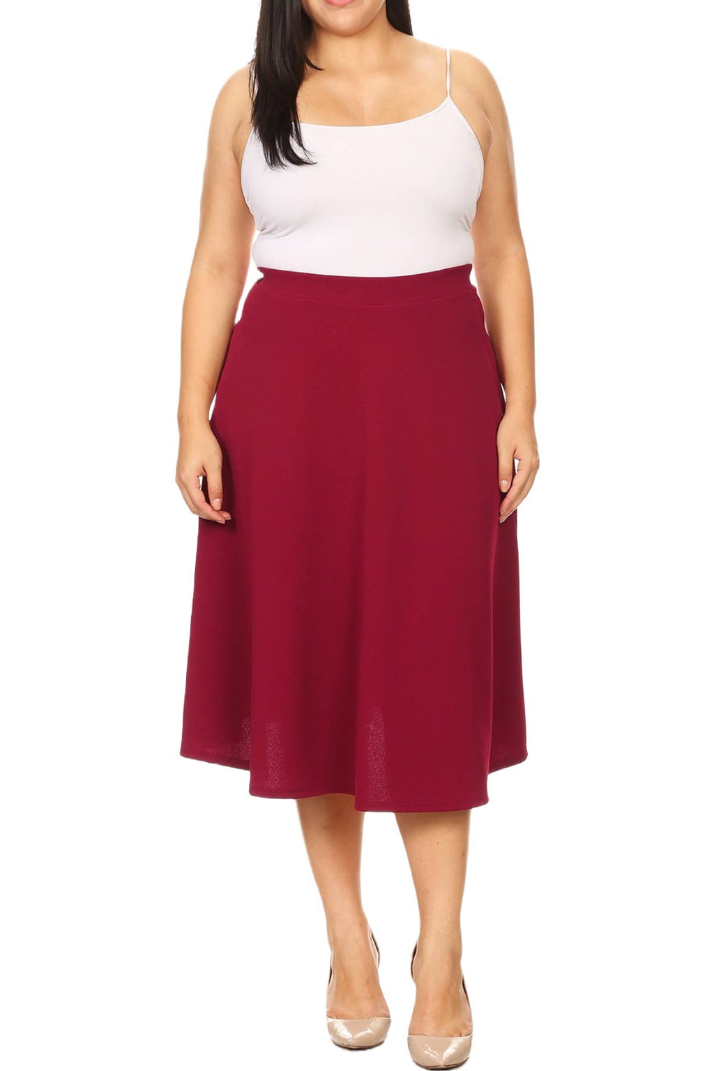 Women's Plus A-Line Casual Elastic Band Solid Midi Skirt