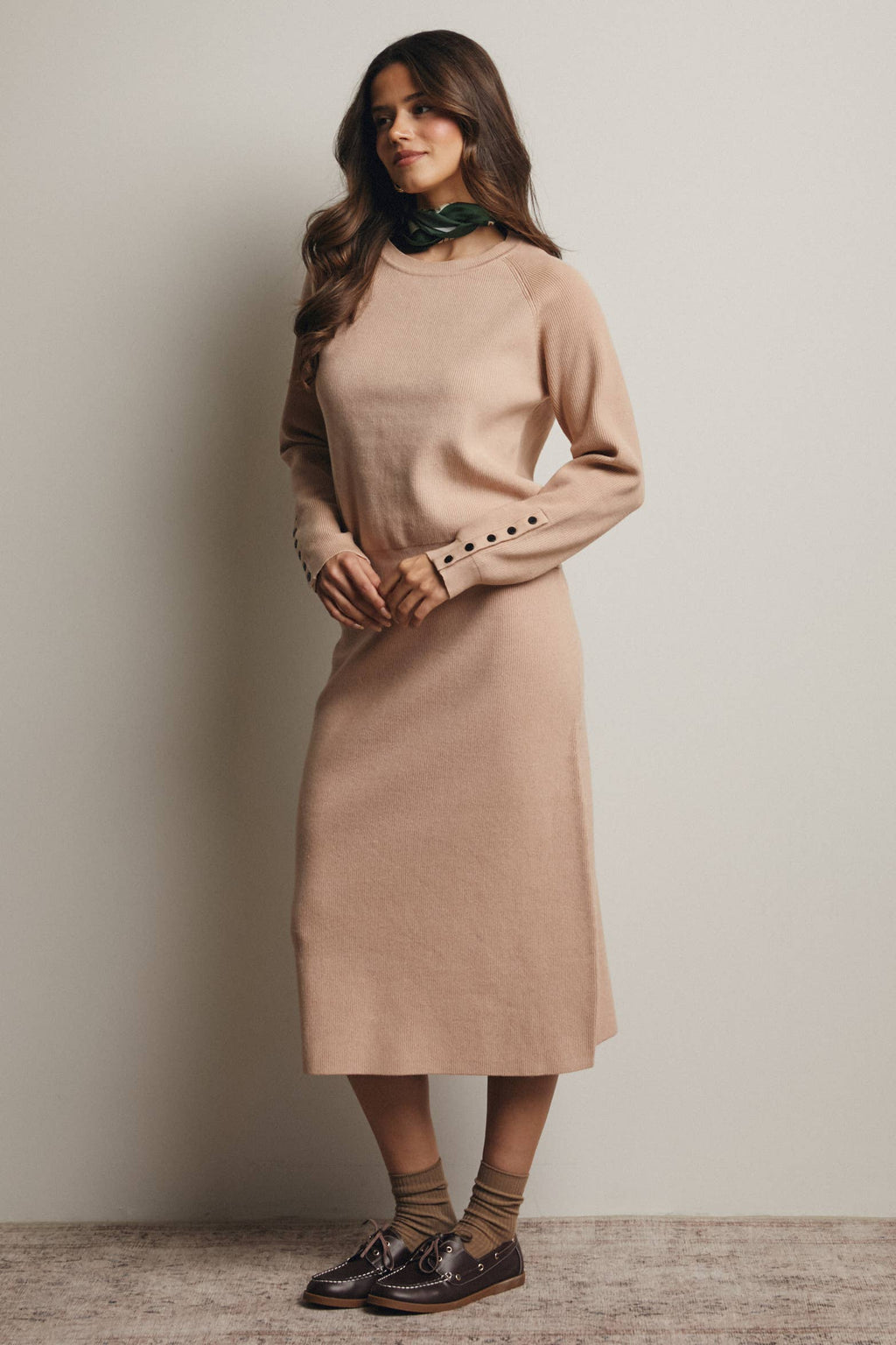 Ribbed Cuff Sweater & Midi Skirt Knit Set FWSET001