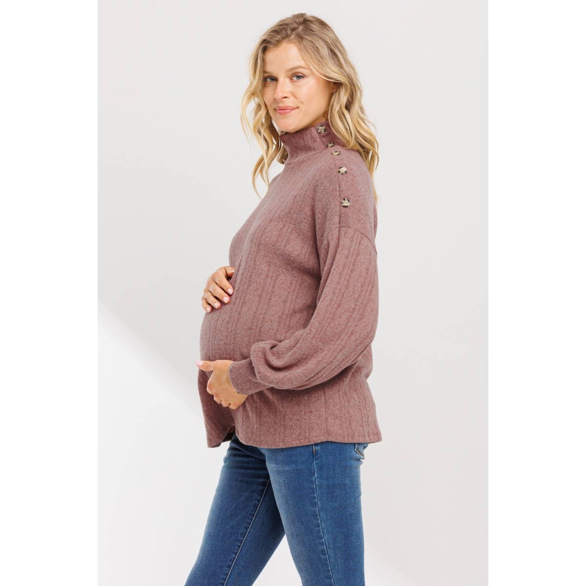 Turtle Neck Long Sleeve Maternity Knit Sweater