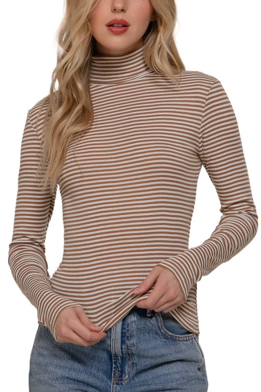 Long Slv Turtle Neck Y/d Stripe Top