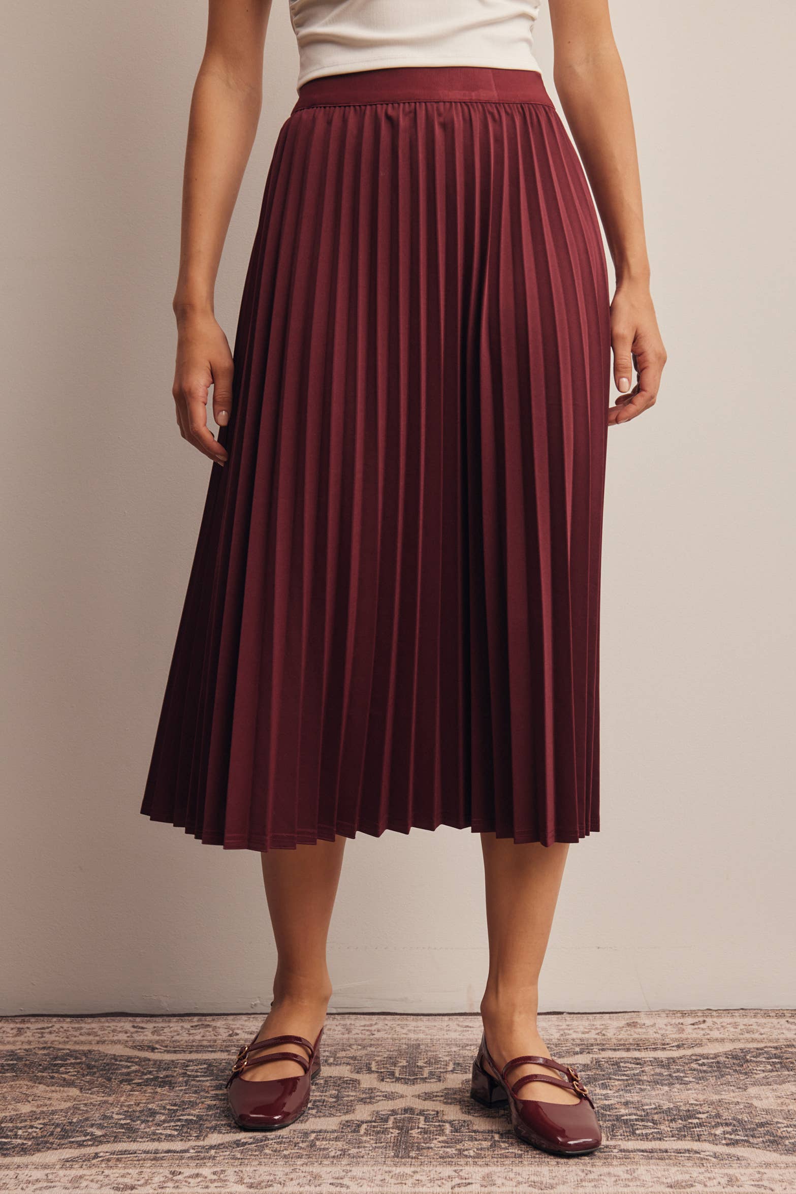 Stretch Pleated Midi Skirt FSK0027