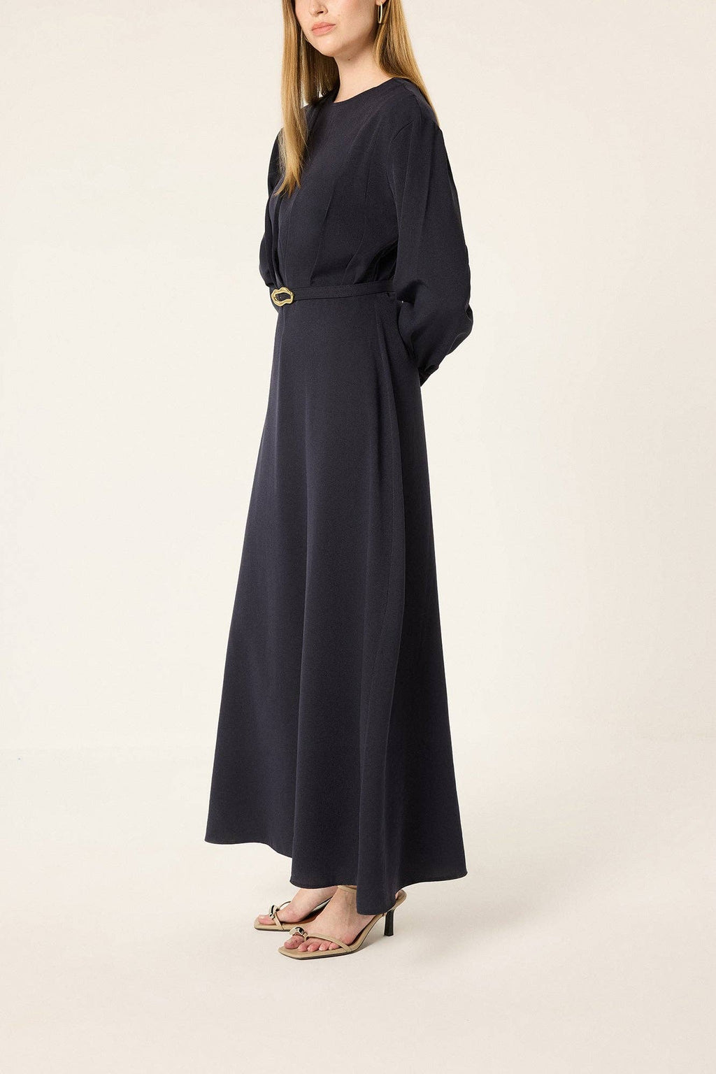Belted Pleated Maxi Dress