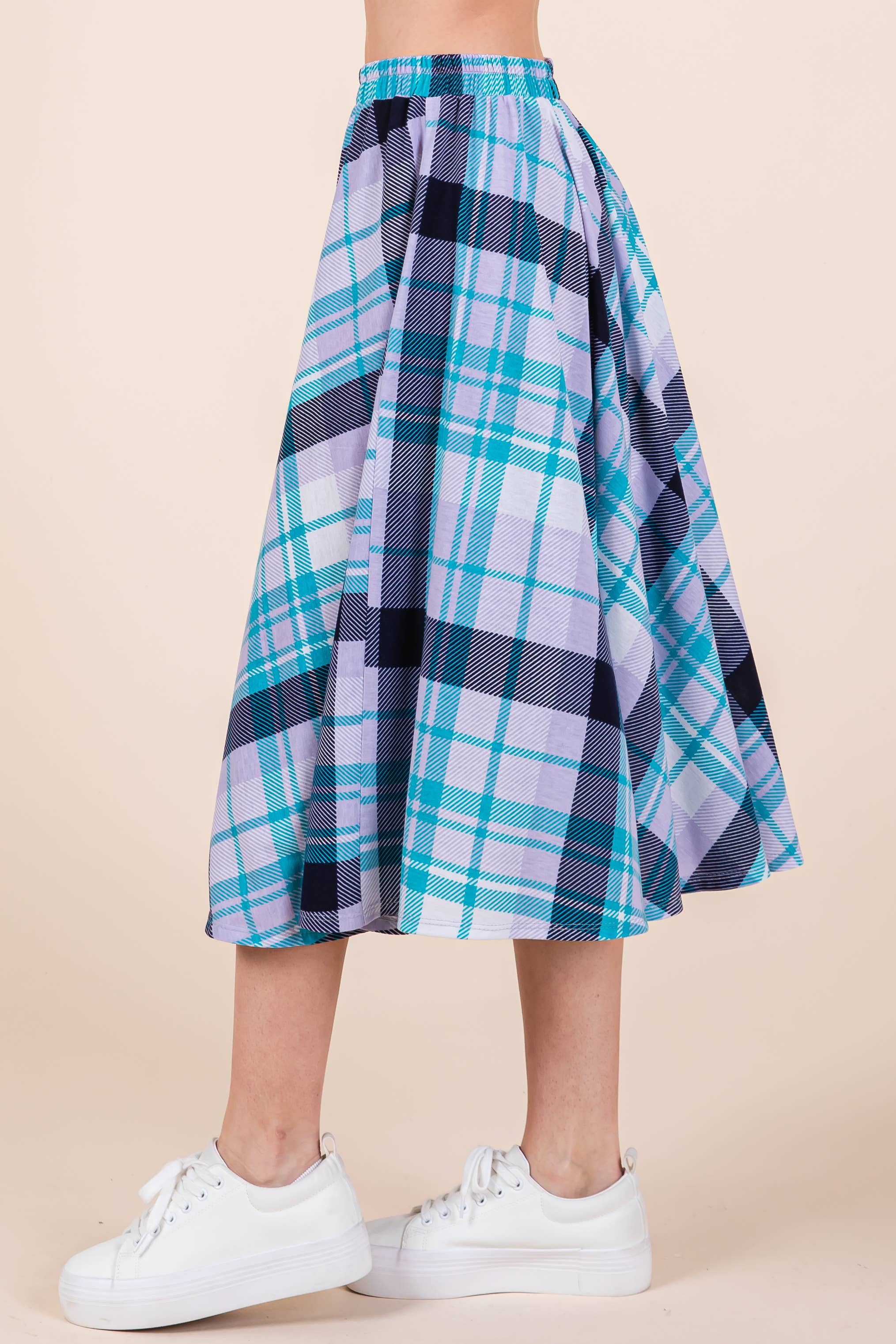 ETS-423AB Plaid T/R Span Midi Skirt