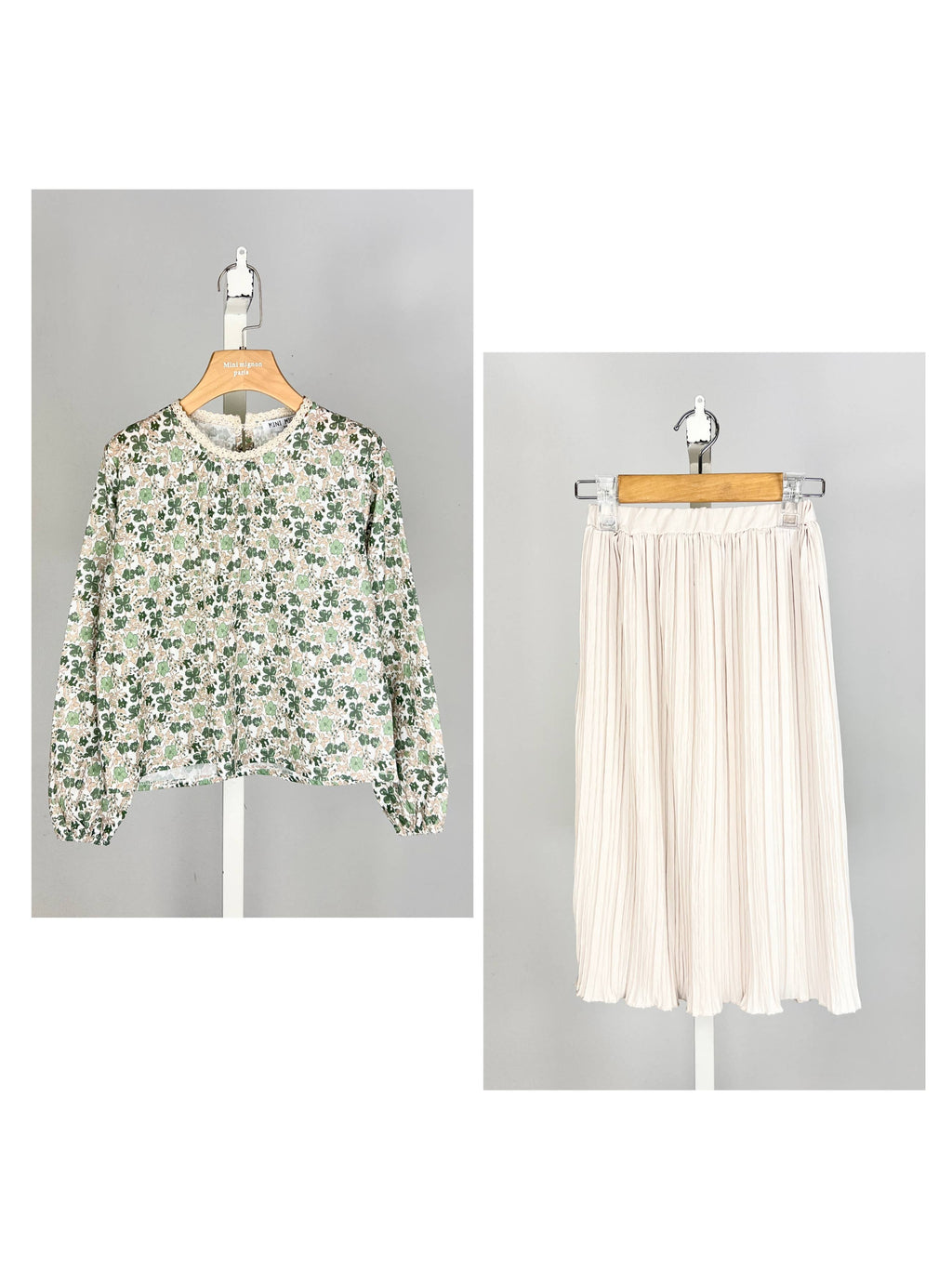 Floral cotton top and pleated skirt set for girl