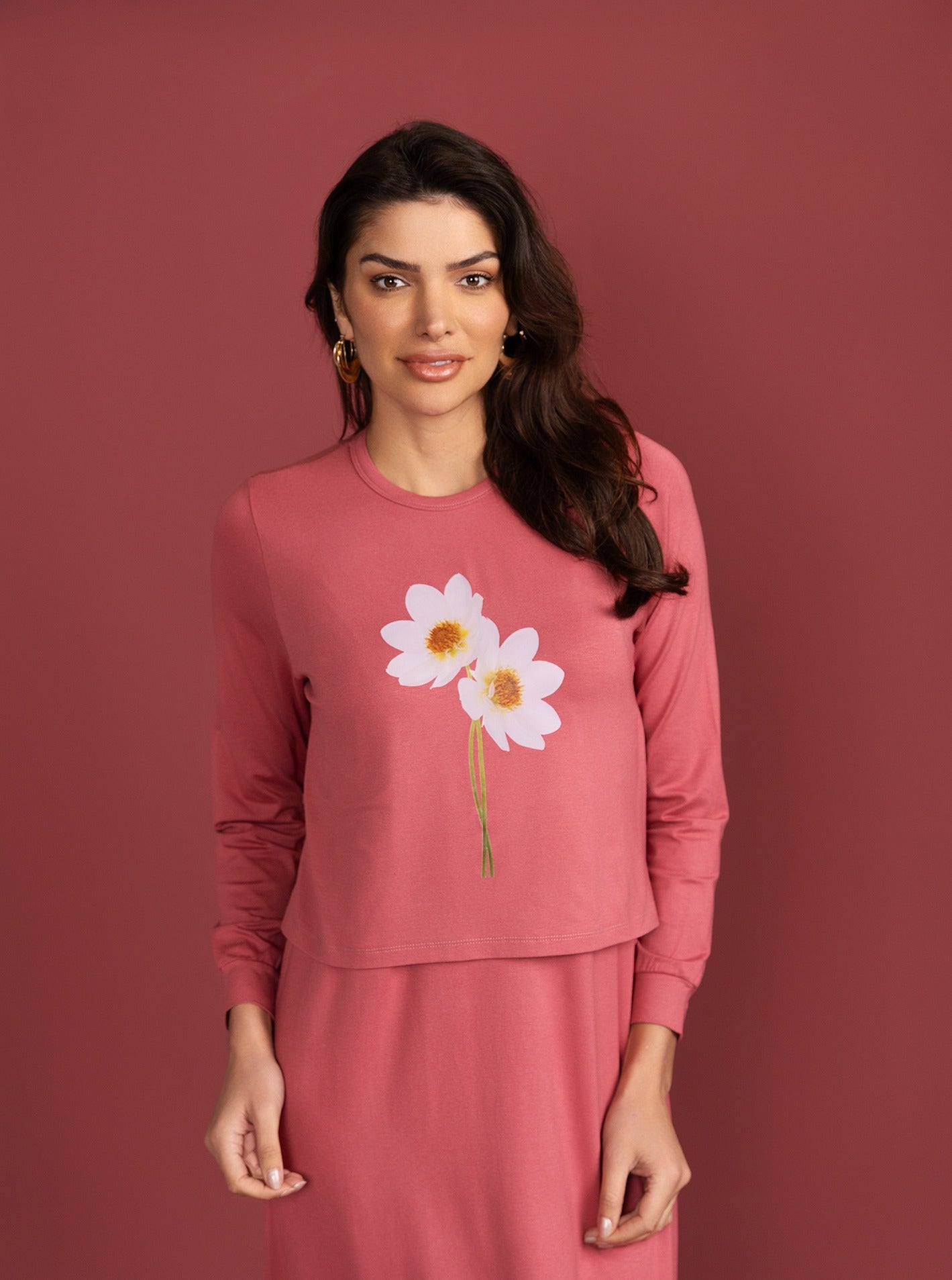 Flower Printed Nursing Nightgown - Pink