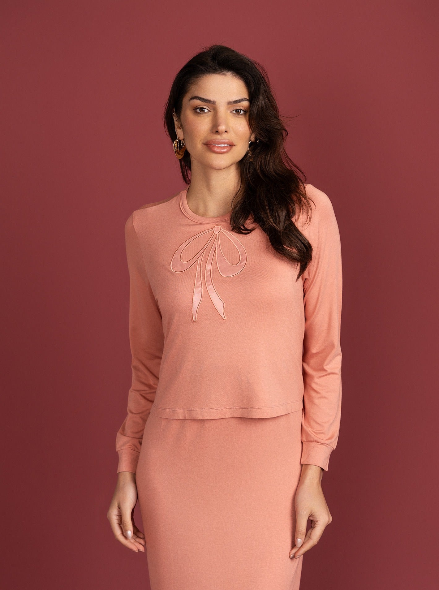 Bow Emblom Nursing Nightgown - Pink