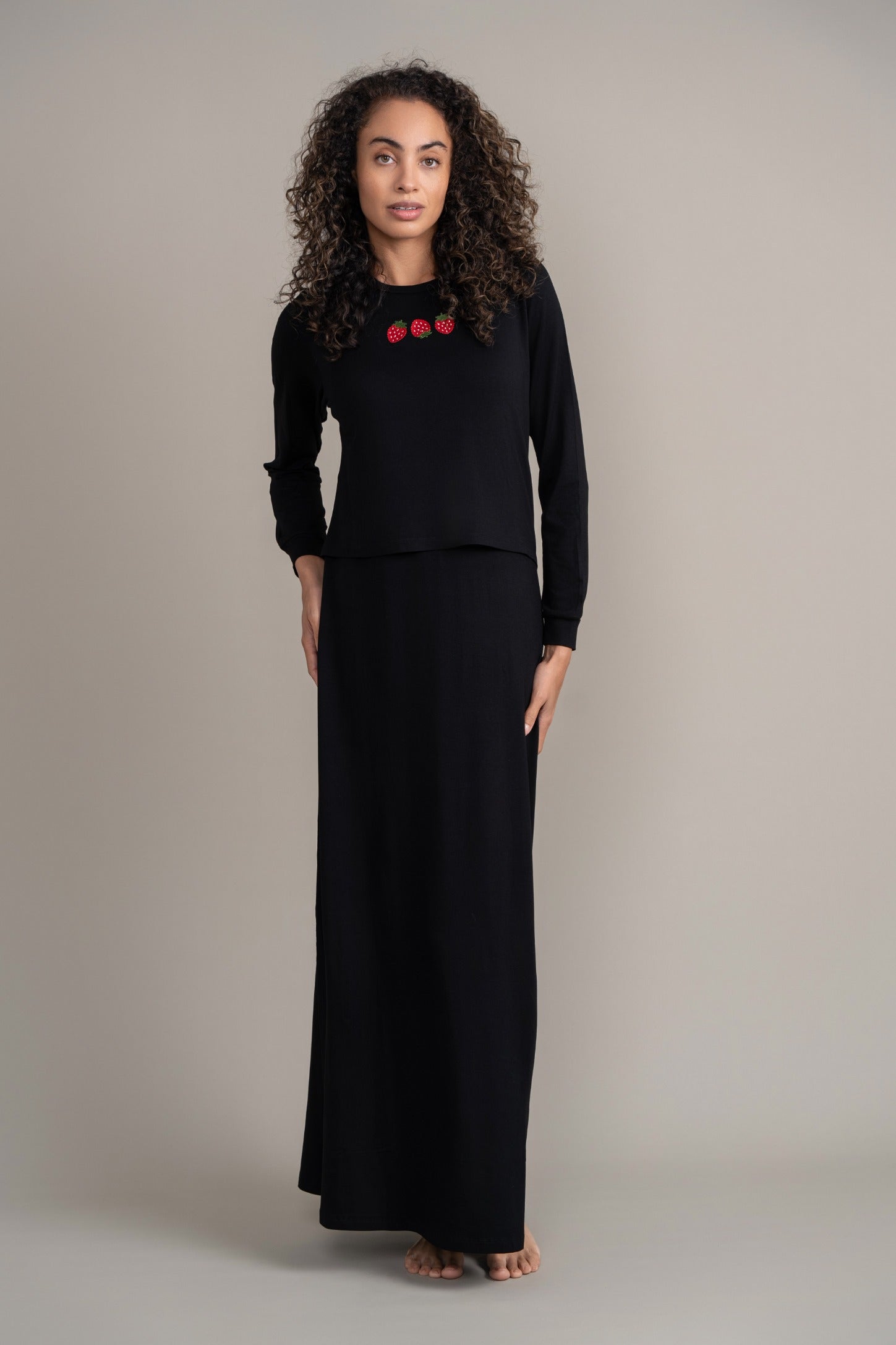 Embroidered Strawberries Nursing Nightgown