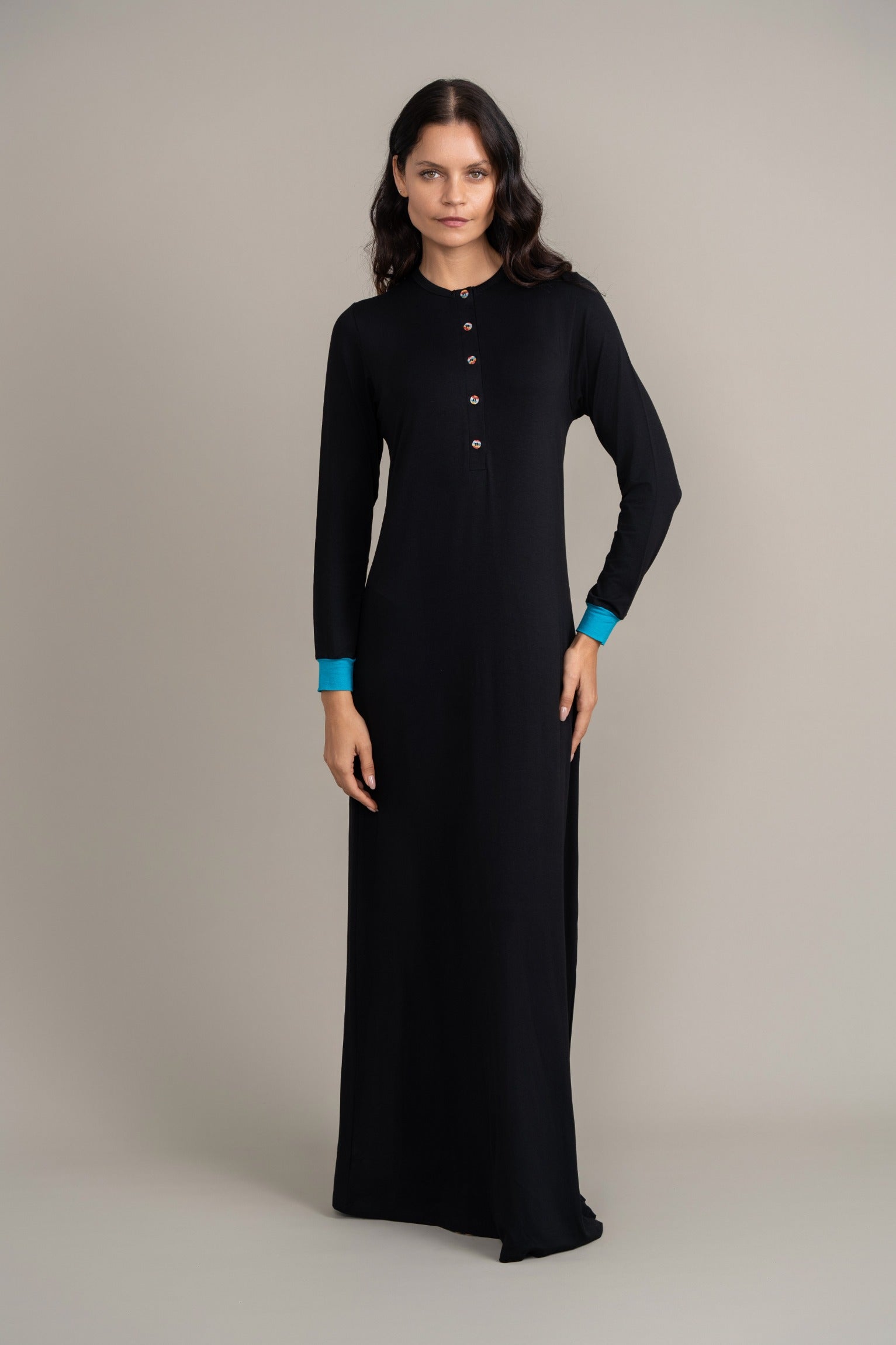 Colored Trim Buttoned Nightgown