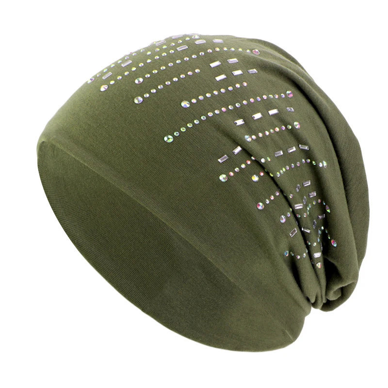Womens Lightweight Beanie with Rhinestones