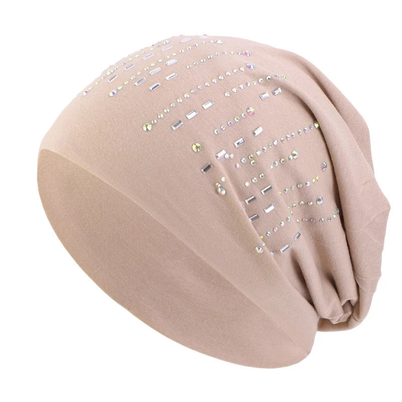 Womens Lightweight Beanie with Rhinestones