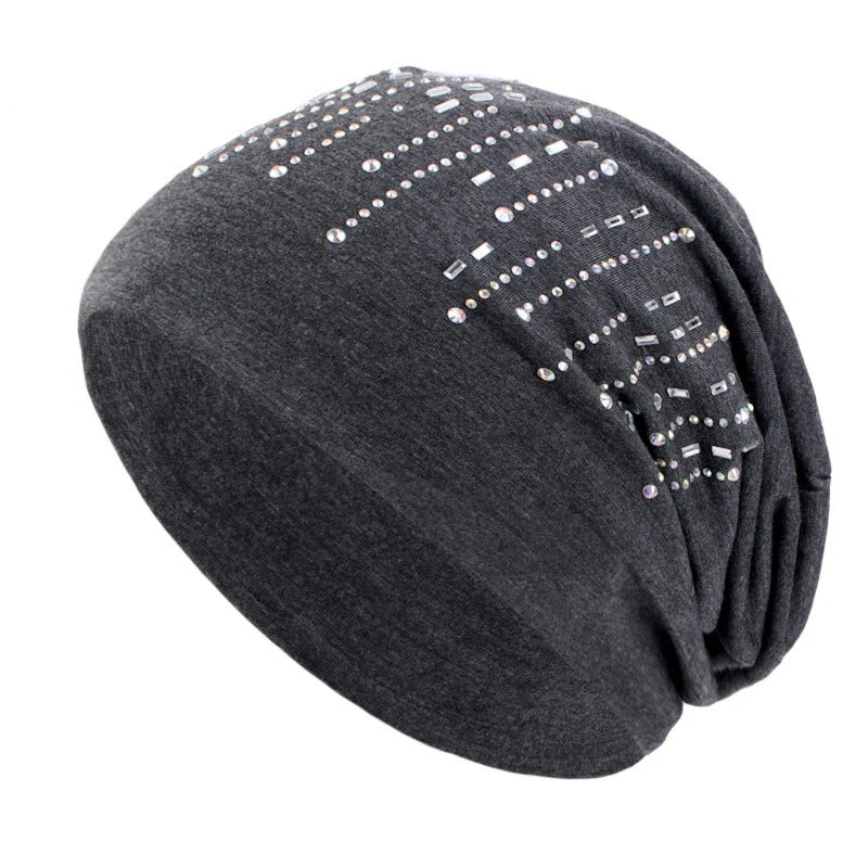 Womens Lightweight Beanie with Rhinestones