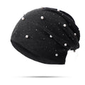 Simulated Pearls Baggy Slouchy Beanies For Women Shiny Rhinestones
