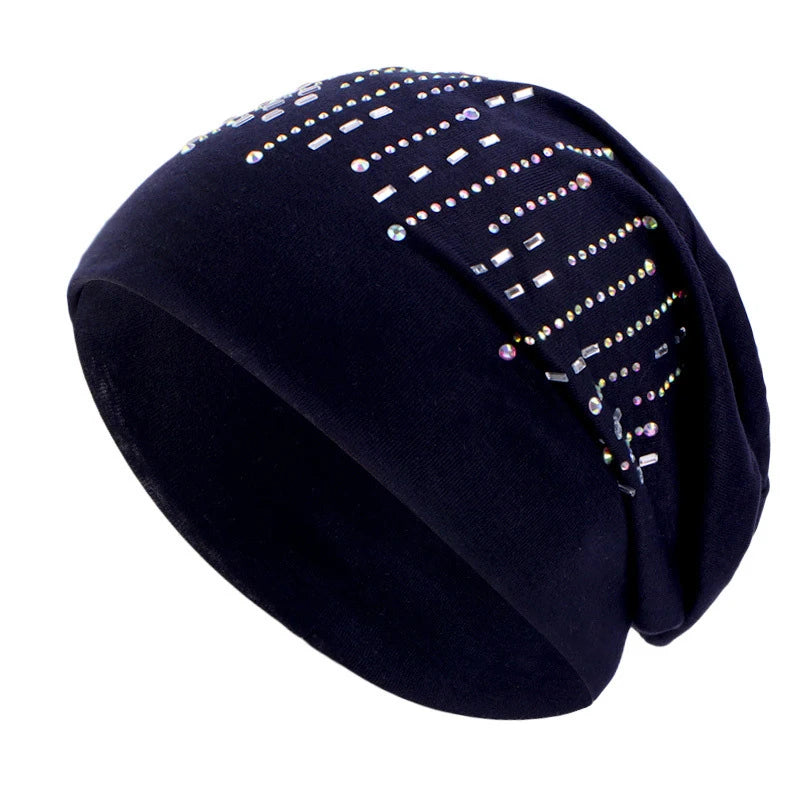 Womens Lightweight Beanie with Rhinestones