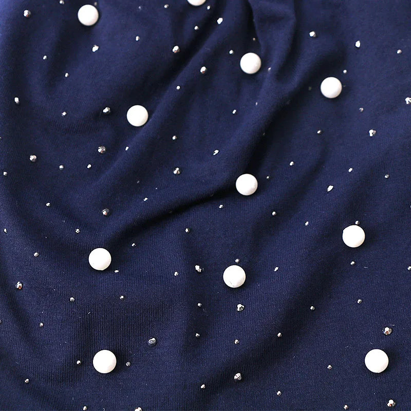 Simulated Pearls Baggy Slouchy Beanies For Women Shiny Rhinestones