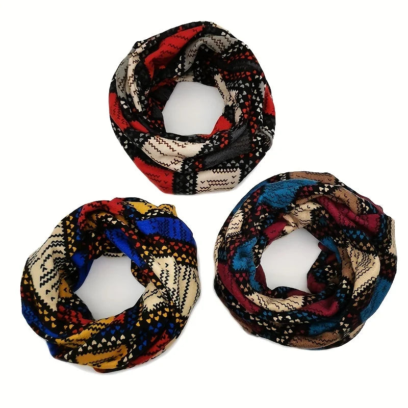 Autumn & Winter Vintage Printed Beanie - Color Block Elastic Slouchy Skull Cap