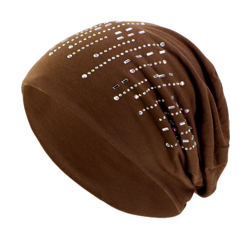 Womens Lightweight Beanie with Rhinestones