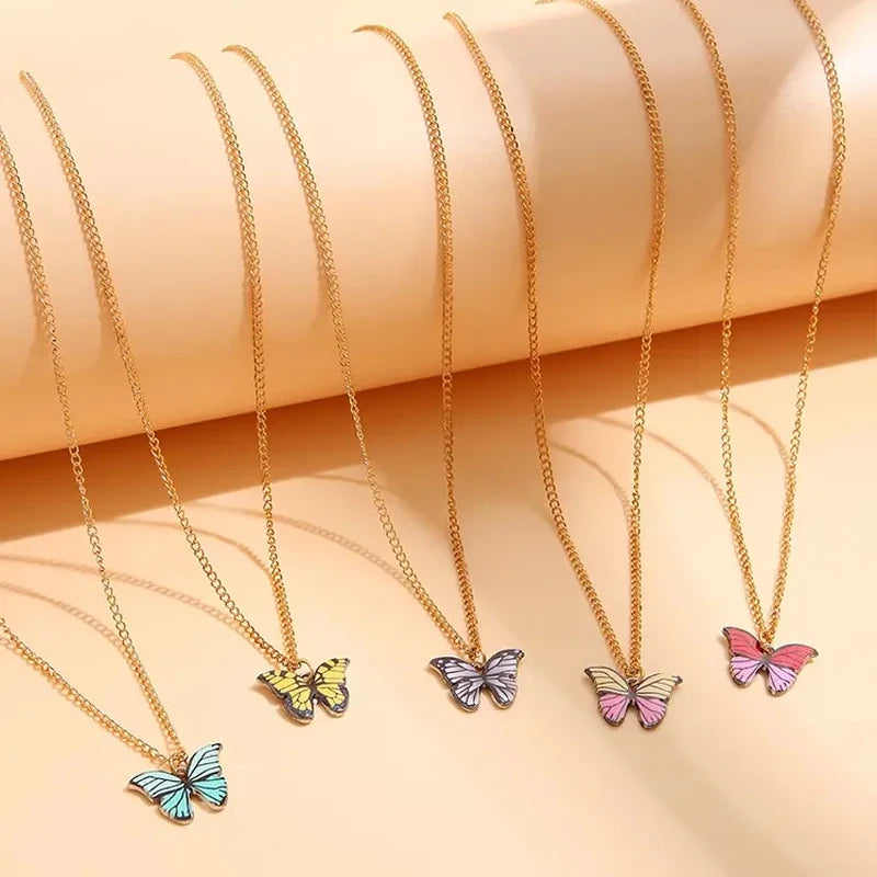 5 Pcs Colorful Butterfly Necklaces Set for Girls