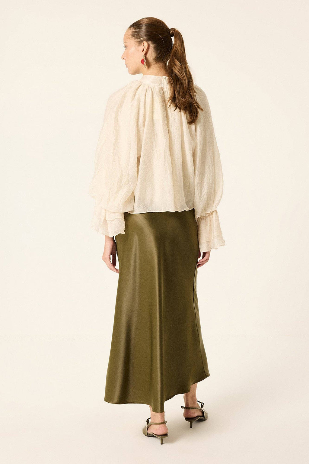 Minimalist Satin Bias Cut Midi Skirt