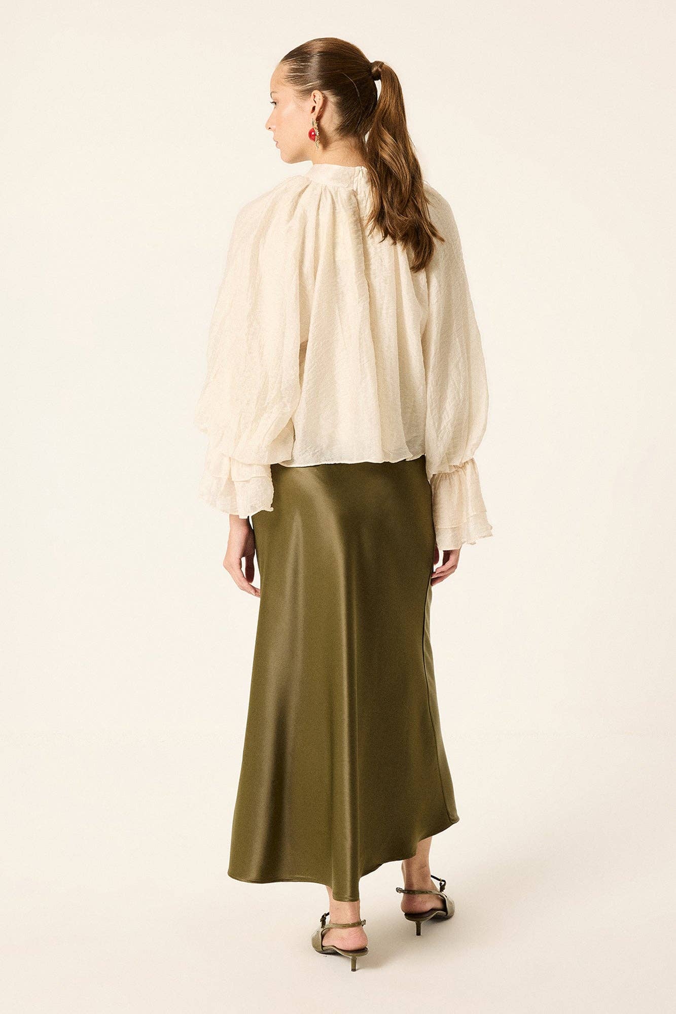 Minimalist Satin Bias Cut Midi Skirt