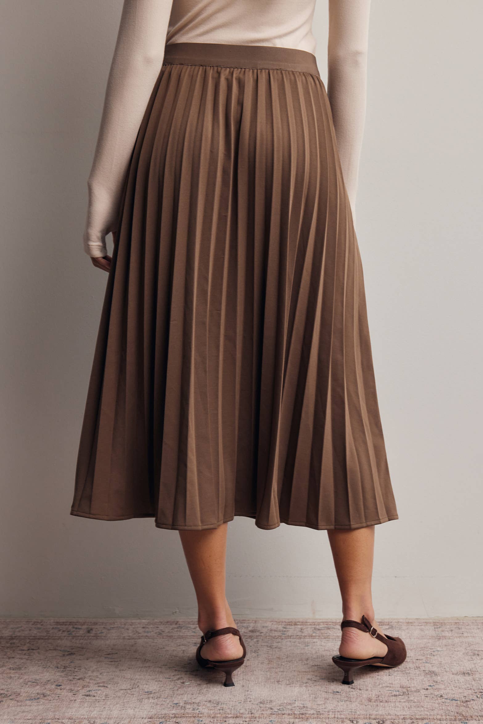 Stretch Pleated Midi Skirt FSK0027