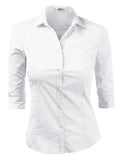 3/4 Sleeve Button Down Collar Shirt Blouse