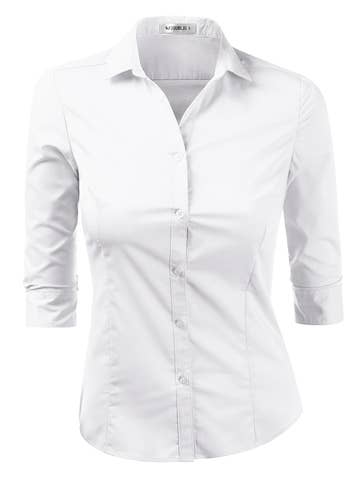3/4 Sleeve Button Down Collar Shirt Blouse