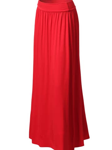 High Waist Elastic Closure Gather Maxi Skirt