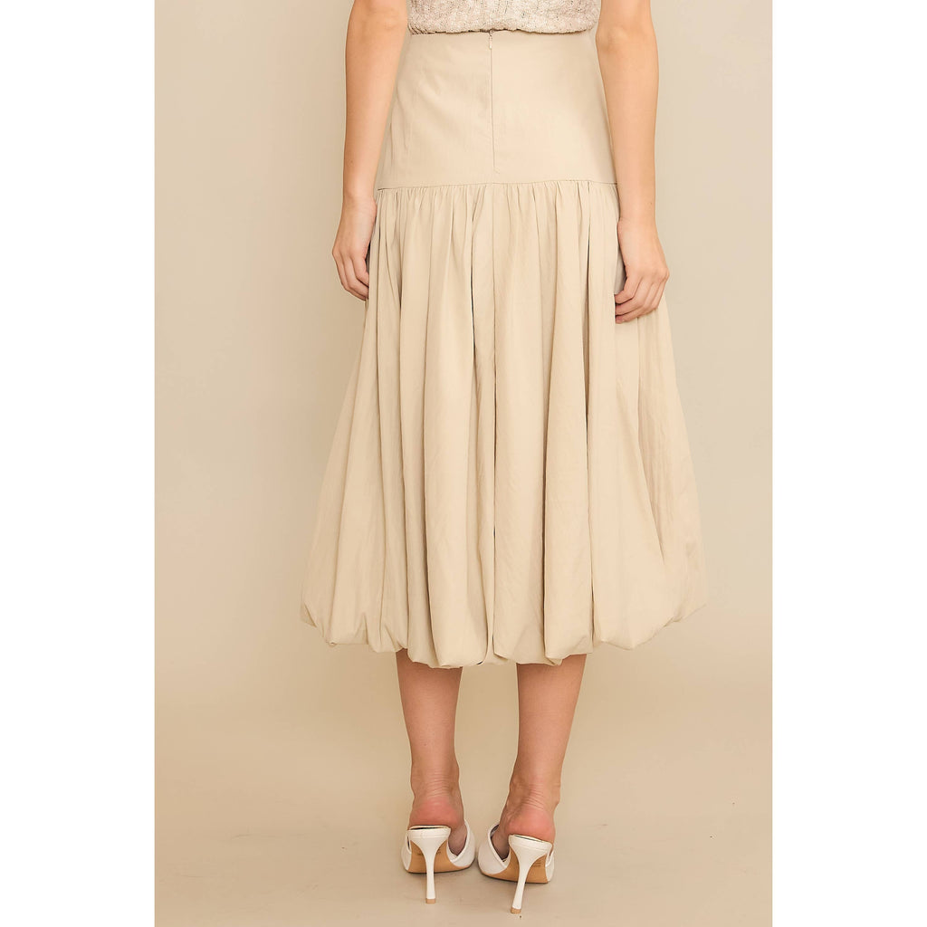 SOFT WOVEN SOLID BUBBLE BALLON MIDI SKIRT - Beige