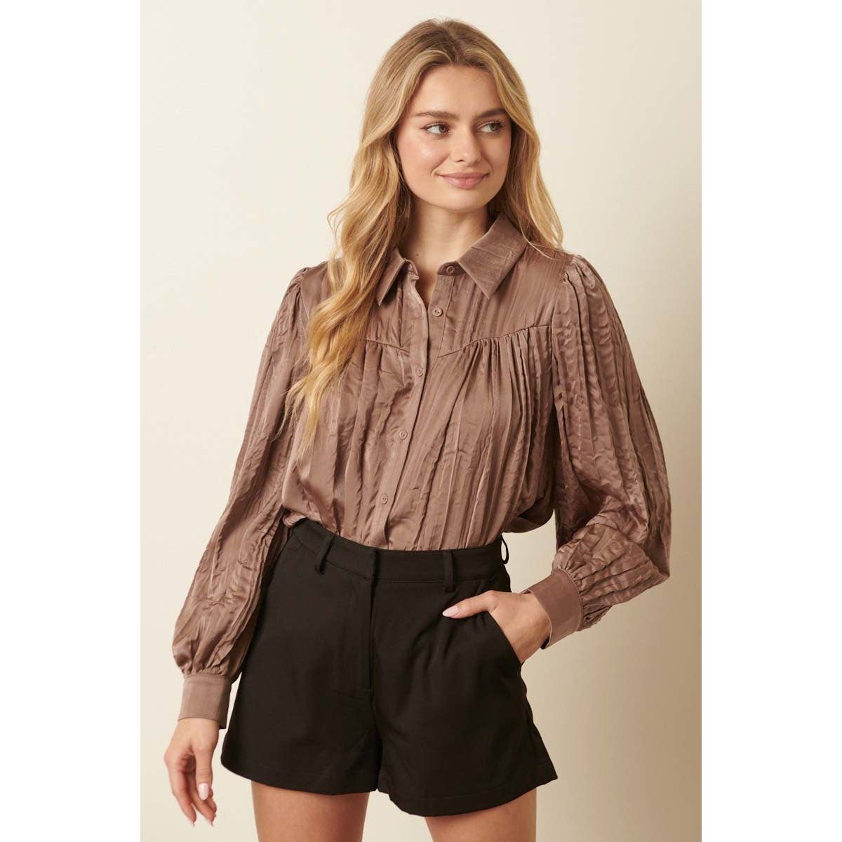 CRINKLE SATIN SHIRT