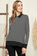 CAY1242LS - STRIPE SWEATSHIRT TOP WITH COLLAR