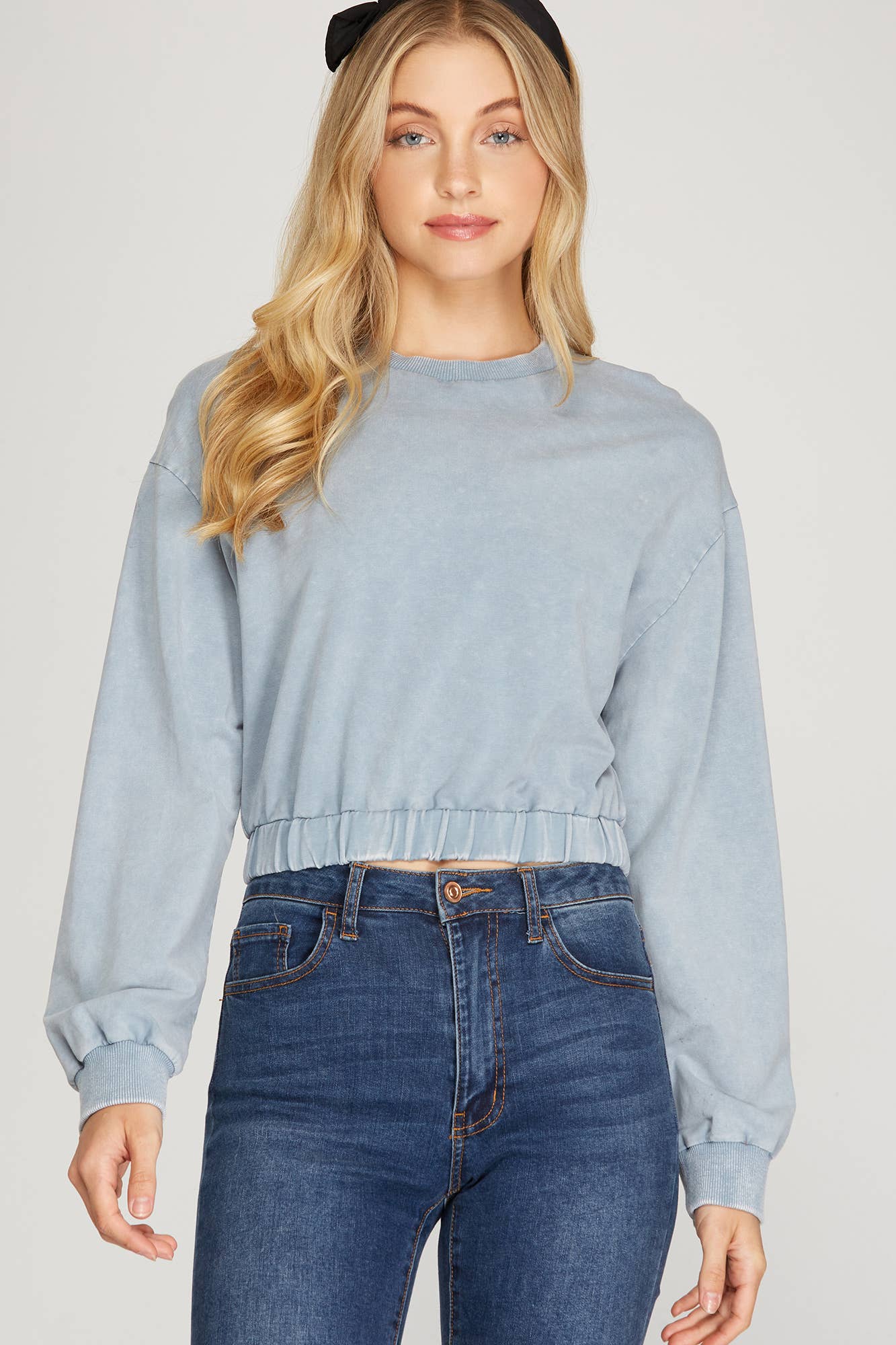BLUE GREY KNIT WASHED W/ ELASTIC WAISTBAND TOP SKSS7195