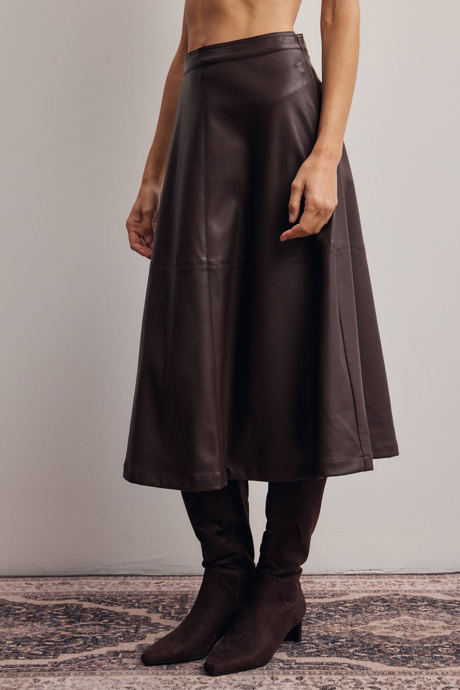 Faux Leather A-Line Midi Skirt FSK0026