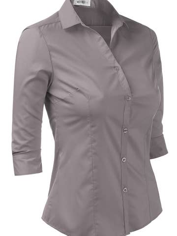 3/4 Sleeve Button Down Collar Shirt Blouse
