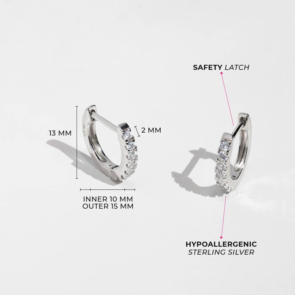 Multi CZ 9mm Kids / Girls Earrings Hoop - Sterling Silver