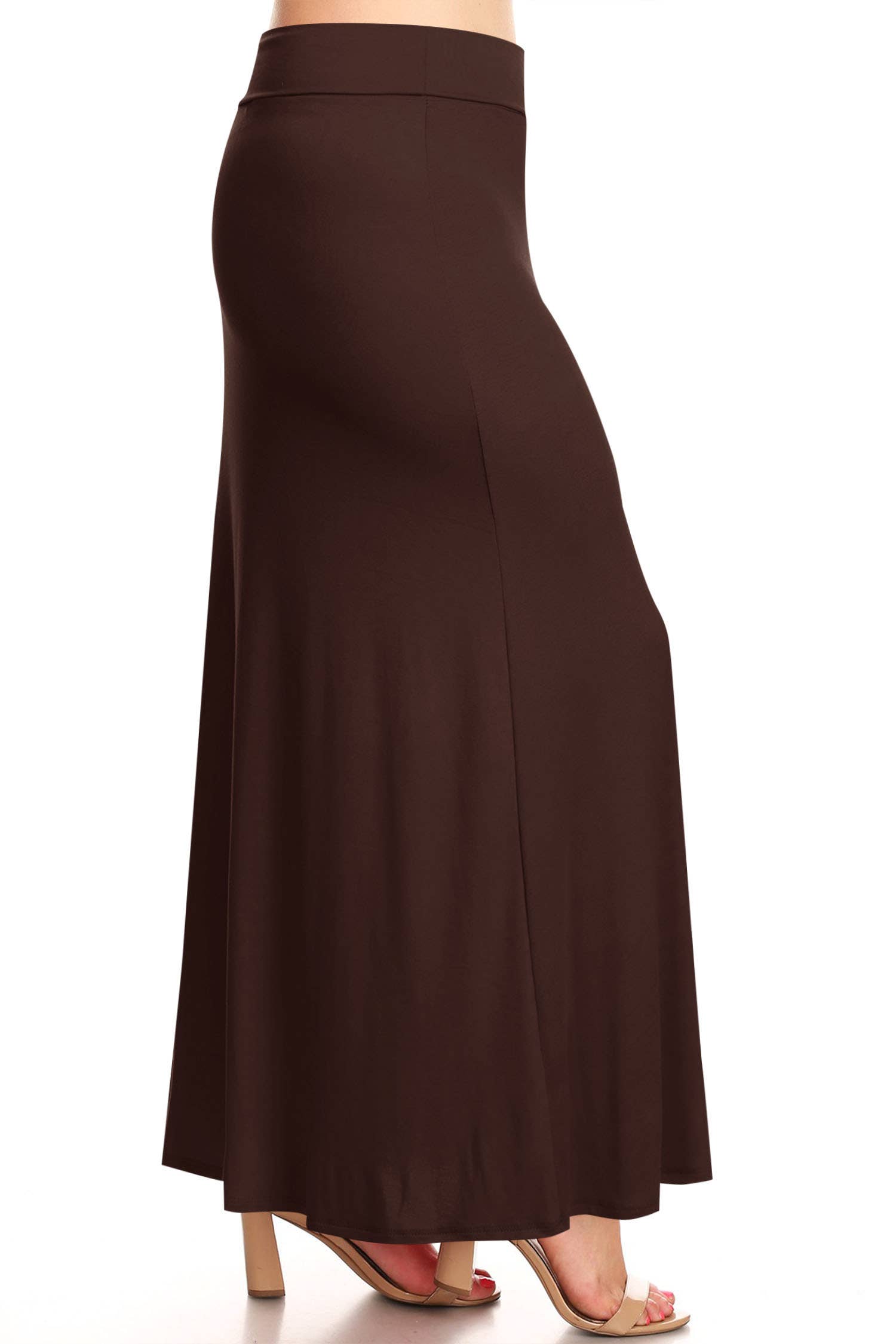 Women's Plus Size Foldable  Waist  Solid Long Maxi Skirt