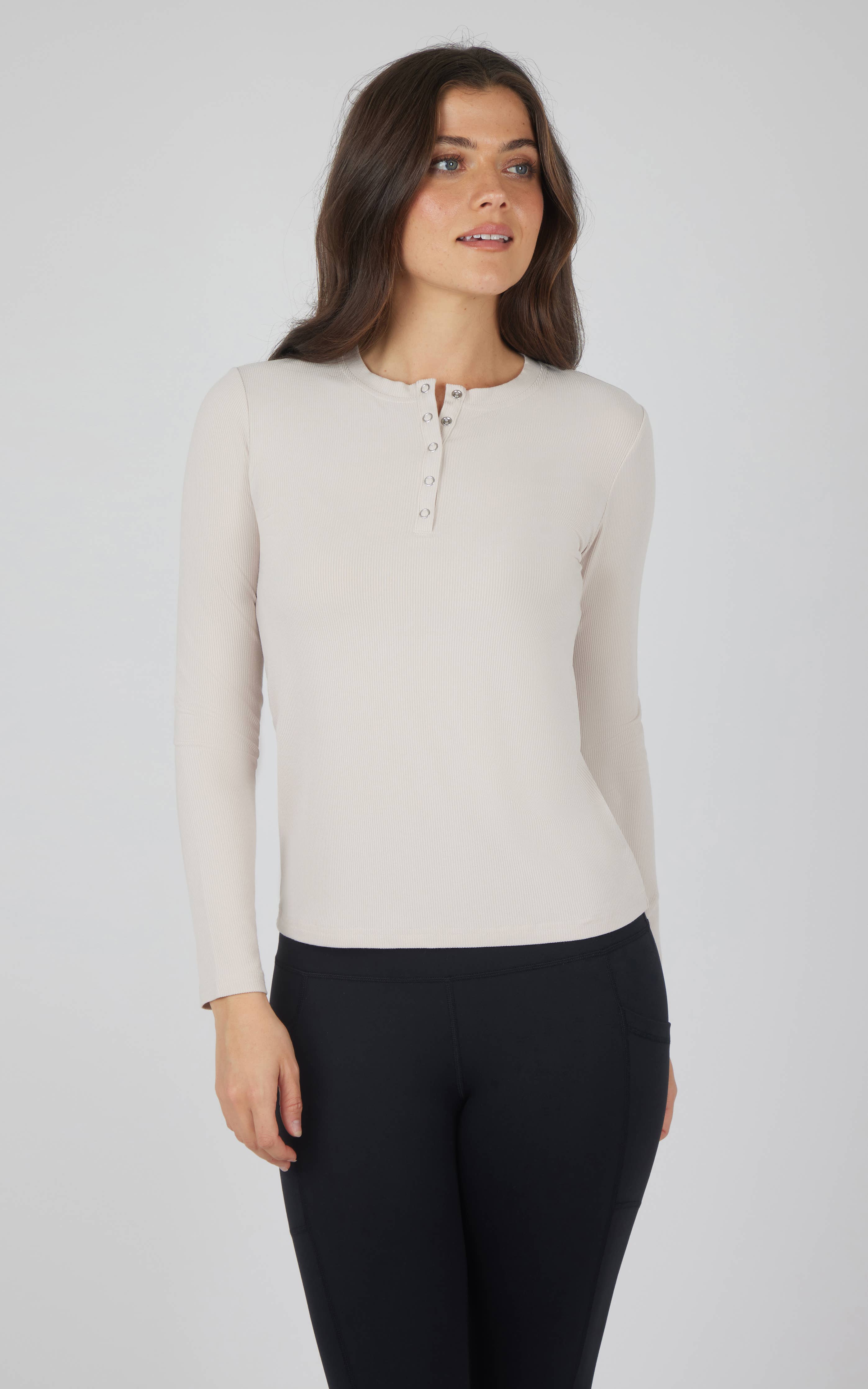 Yogalicious Women's Rib Henley Long Sleeves Top