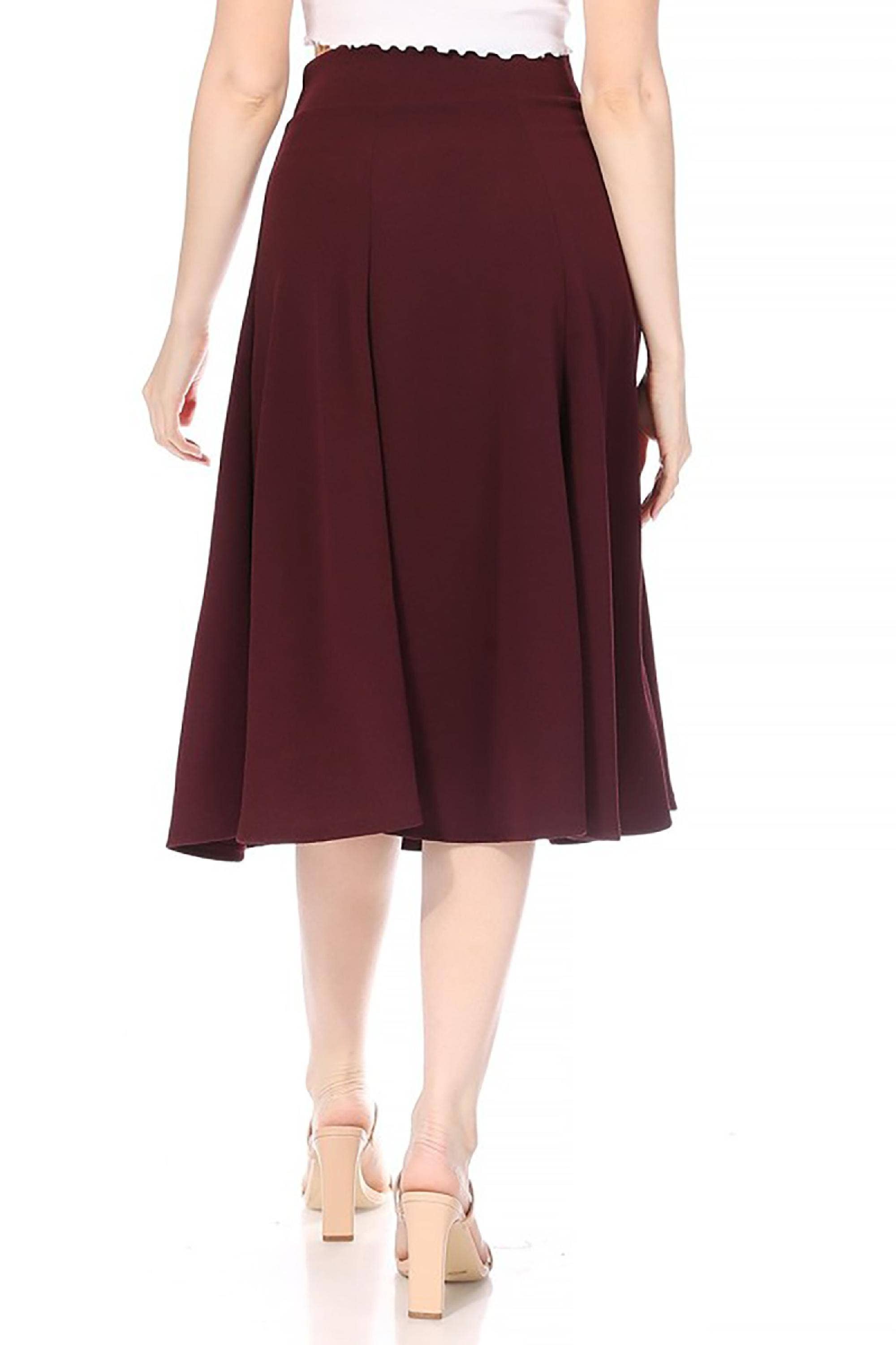 Women's Classic Solid Flared Midi A-Line Skirt